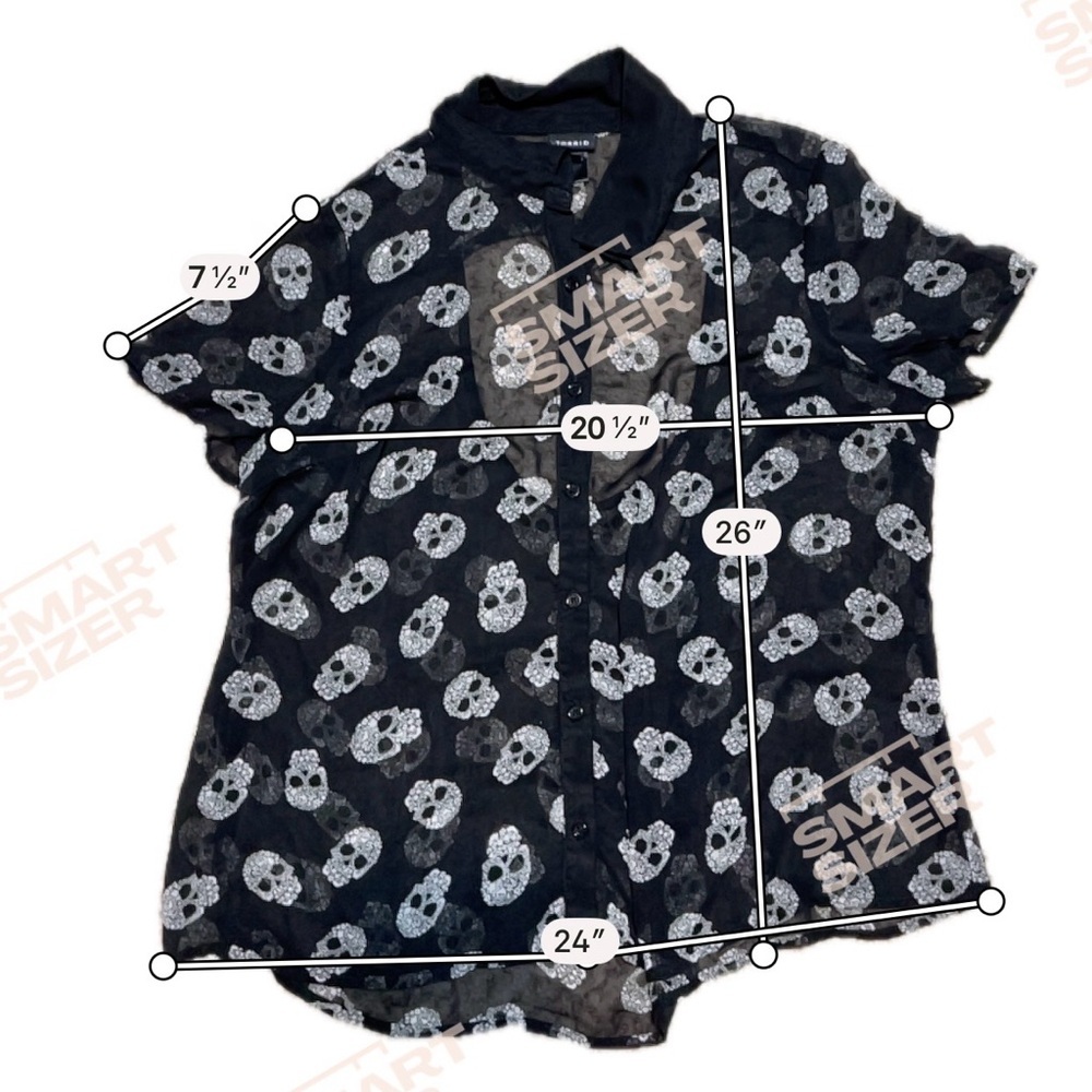 Torrid Skull Print Blouse Black Sheer Button Up Keyhole Back Whimsigoth Large - Picture 10 of 10